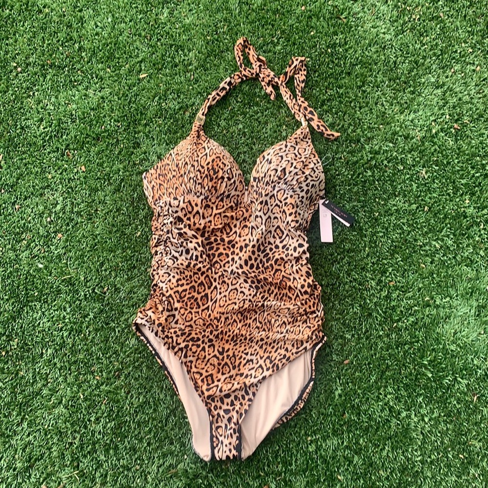 NEW! Large Victoria's Secret Swim  Animal Print One Piece Swim Suit Brown/Tan